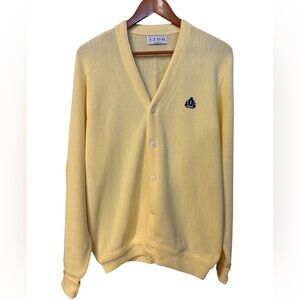 Izod Cardigan Men’s Large Yellow Golf Sweater Preppy Indie Grandpa Y2K Retro